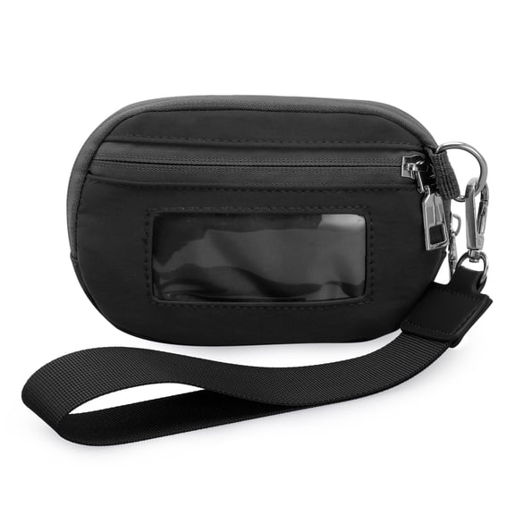 URSOFINE Small Nylon Wristlet Wallet for Women – Zip-Around Mini Coin Purse with Clear ID Window & Detachable Strap, Lightweight Card Holder for Travel, Gym & Everyday Use (Black)