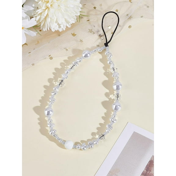 1Pc Imitation Pearls Beaded Mobile Straps Phone Decorations Charm Handsets Bag Charms Mobile Strap Handsets Strap Phone Charms Accessories for Women's Cellphone and Keychain 218.5mm Long White