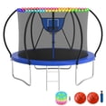 thumbnail image 1 of KOFUN Trampoline with Basketball Hoop & Light, 1500lbs 10FT 12FT 14FT 16FT Trampoline for Adults and Kids, No Gap Design Backyard Trampoline with Enclosure Net, Ladder, Blue, 1 of 9
