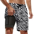 thumbnail image 2 of Telankuip Mens Leopard & Zebra Print Swim Trunks 2 in 1 with Compression Liner Pockets Drawstring Quick Dry Stretch Lined Swim Shorts Animal Pattern Comfy Holiday Beach Shorts 3-Black XL, 2 of 4