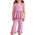 thumbnail image 2 of Girls Pink Gingham 2 Piece Matching Set Kids Summer Outfit 100% Cotton Sleeveless Peplum Top Wide Leg Pants,Size 6-12 Months, 2 of 5