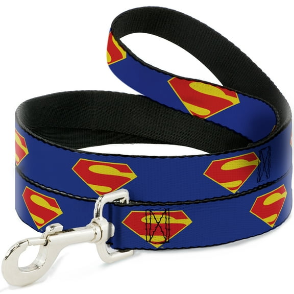 DC Comics Pet Leash, Dog Leash, DC League of Super Pets Superman Shield Logo Blue Red Yellow, 4 Feet Long 0.5 Inch Wide