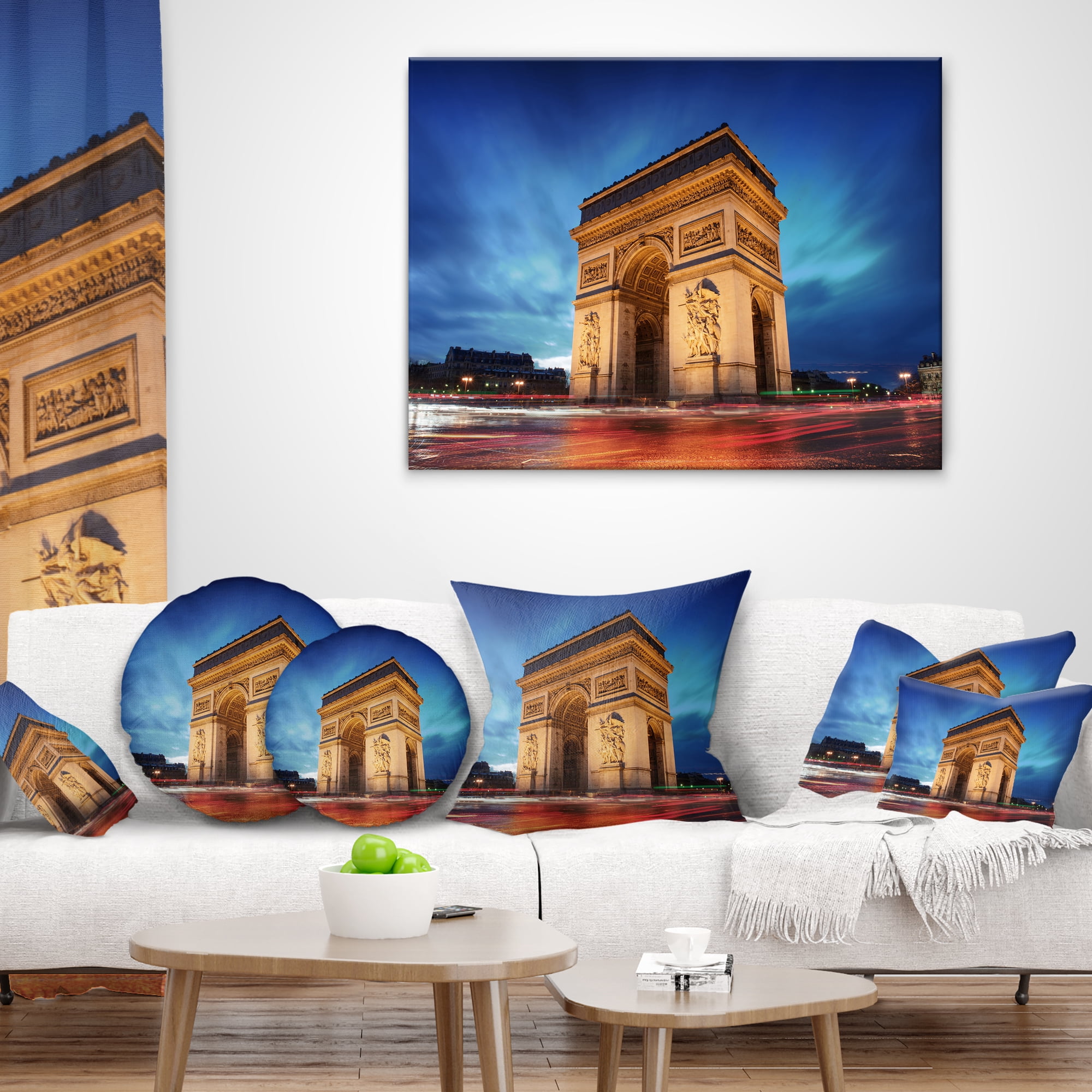 Designart Arch of Triumph in Paris - Landscape Photo Throw Pillow - 16x16