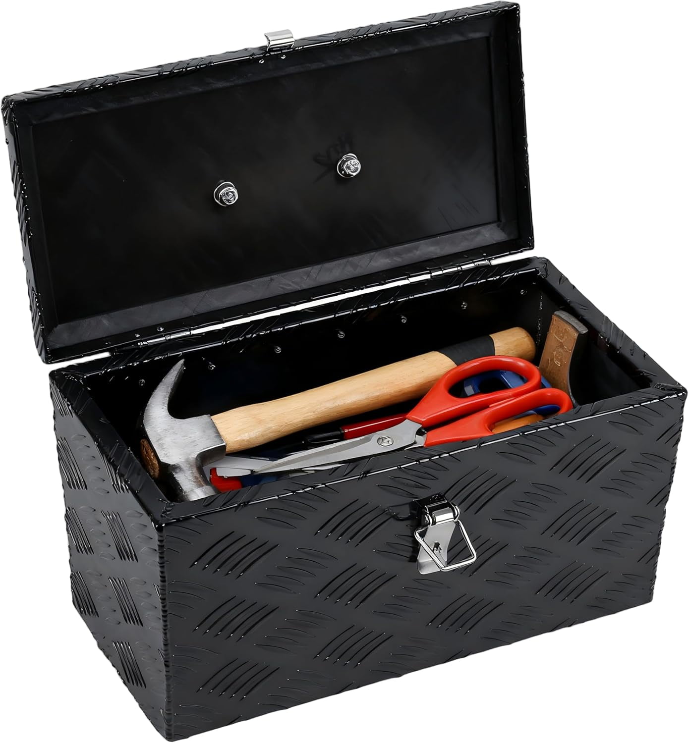 16 Inch Aluminum Truck Bed Tool Box, Stripes Plated Tool Box with Side Handle and Top Handle, Storage Toolbox Chest Organizer for Trailer, Pickup, Truck Bed, RV, 16"x7.5"x10", Black