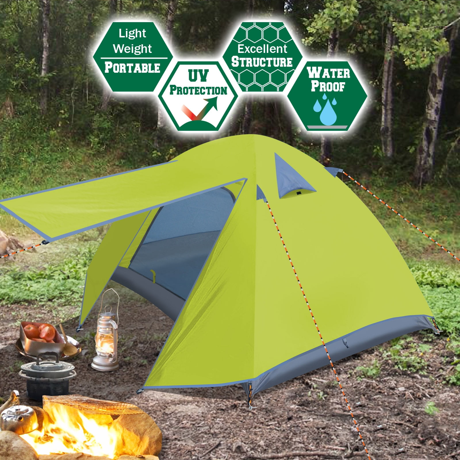 Sunny Portable 1-2 Persons Backpacking Tent Double Layer Outdoor Waterproof Camping Hiking-Green