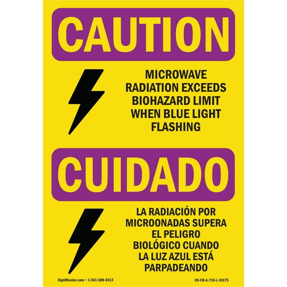 SignMission OS-CR-A-1824-L-10175 18 x 24 in. OSHA Caution Radiation Sign - Microwave Radiation Bilingual
