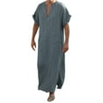 thumbnail image 1 of Puawkoer Chemises de Pyjama Décontractées Mode Homme Manches Courtes Coton Musulman Col en V Noël Combinaison Homme Type N Robe Veste Longue Boutonnée Chemise Boutonnée, 1 of 6