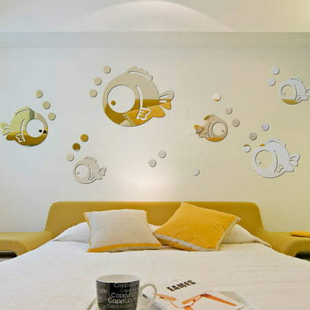 Joyfeel 2019 Hot Sale 3D Bubble Fish Mirror Sticker Acrylic Mirrored Decals DIY Bathroom Home Decoration (Ronaldo Best Wallpaper 2019)