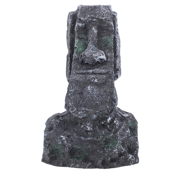 ColoMX Estatua de cabeza de Moai, adorno de rocalla para acuario, escultura realista de Isla de Pascua para decoración de peceras, apariencia de piedra antigua para decoración del hogar