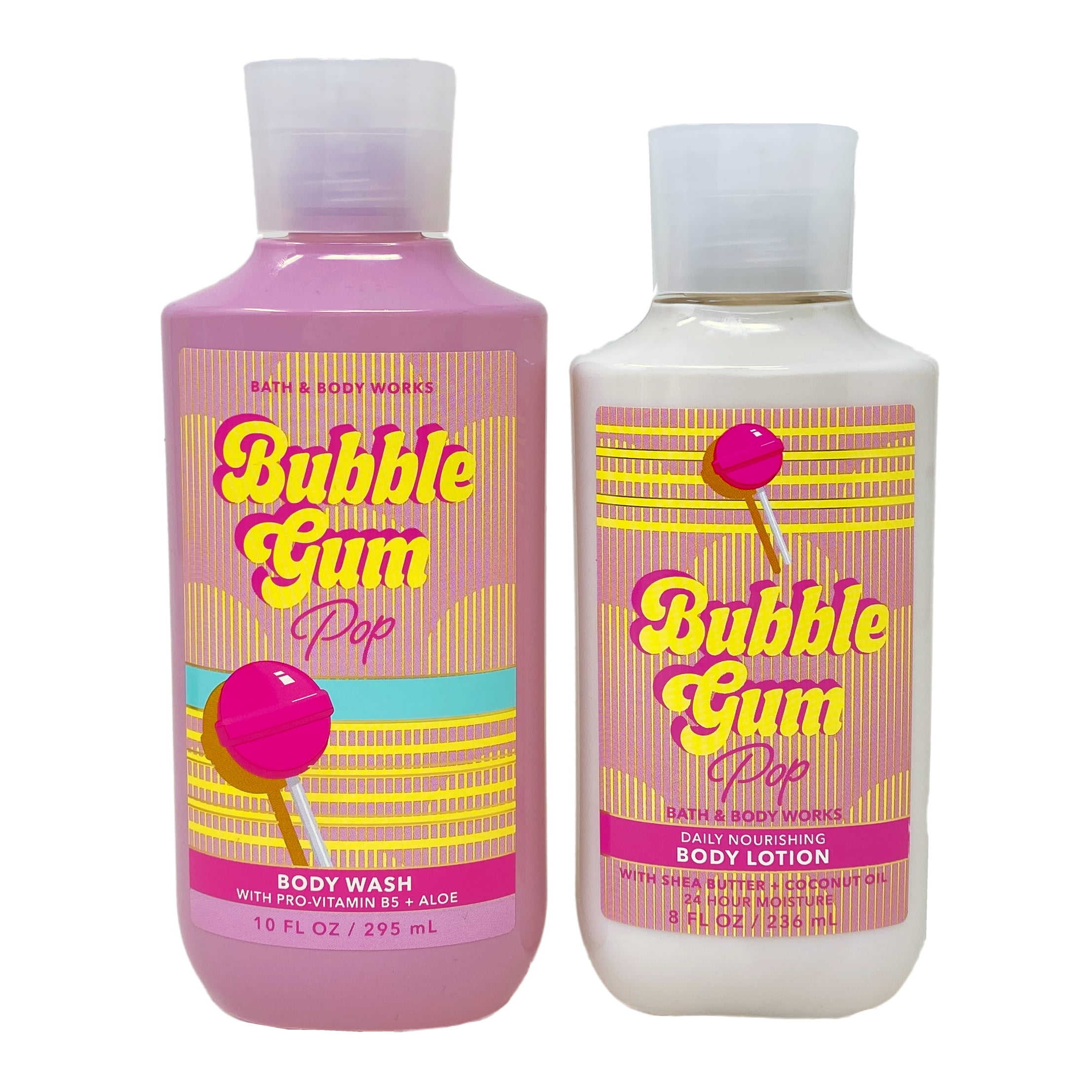 Bath & Body Works Bubble Gum Pop Body Wash and Body Lotion Duo Set with a Clay Baby Bar Soap - Full Size