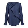 thumbnail image 5 of BSDJILFG Cotton Linen Shirts for Women Long Sleeve Dressy Ruffle V-Neck Slim Fit Summer Office Work Blouses 2026, 5 of 6