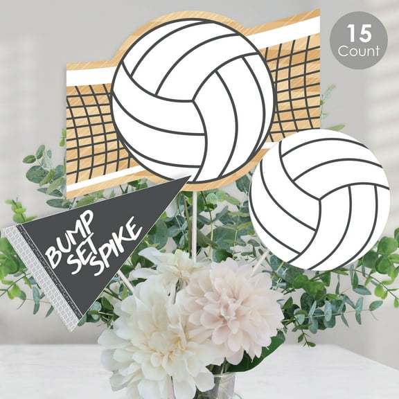Big Dot of Happiness Bump, Set, Spike - Volleyball - Baby Shower or Birthday Party Centerpiece Sticks - Table Toppers - Set of 15