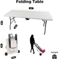 thumbnail image 2 of Creative Outdoor Plastic 6ft Folding Table for Outdoor Camping, Picnic and BBQ, White, 2 of 10