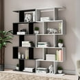 thumbnail image 2 of Cozy Castle Bookshelf Set of 2, S-Shaped Modern Bookcase Room Divider, Geometric Wood Book Shelf, 62" Tall Bookcase with 5-Tier Display Shelf, White & Black, 2 of 7