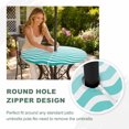 thumbnail image 4 of Round Outdoor Tablecloth with Umbrella Hole and Zipper, Geometric Turquoise Ombre Tablecloth with Elastic Waterproof, Modern Gradient White Ocean Striped Patio Table Covers for 31" - 35" Pool Tables, 4 of 9