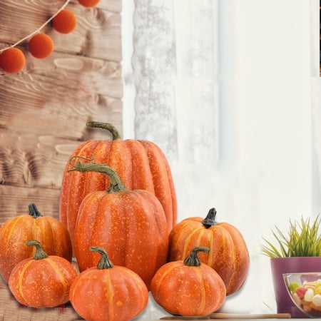 7PCS Fake Pumpkins White Orange, Fall Artificial Pumpkins for Decoration Different Sizes, Halloween Thanksgiving Autumn Harvest DIY Foam Pumpkin Indoor Outdoor Home Decor