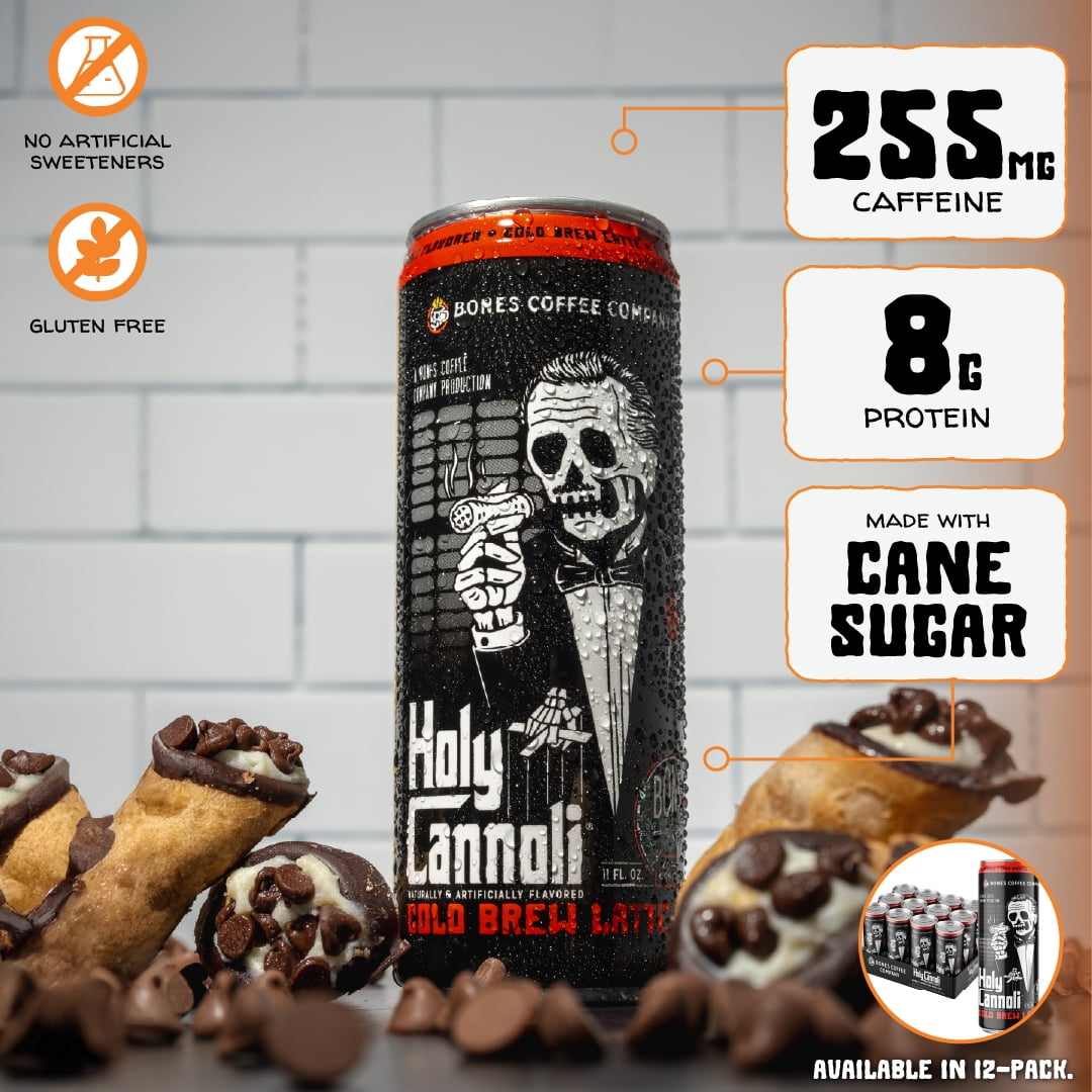 (2 pack) Bones Coffee Holy Cannoli Cold Brew Latte, Cannoli Flavored Ready-to-Drink Coffee with Cows Milk, 11 fl oz Can