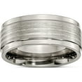 thumbnail image 1 of Titanium/Silver Two-Tone Titanium With Argentium .925 Silver Inlay Ridged Edge 9mm Band (Size 9) Made In United States tb423-9, 1 of 5