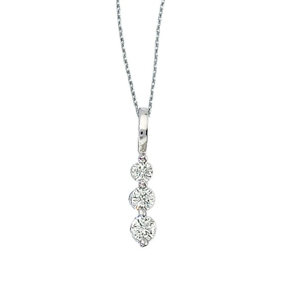 14k White Gold 0.25 Ct Three Stone Diamond Pendant with 18" Chain