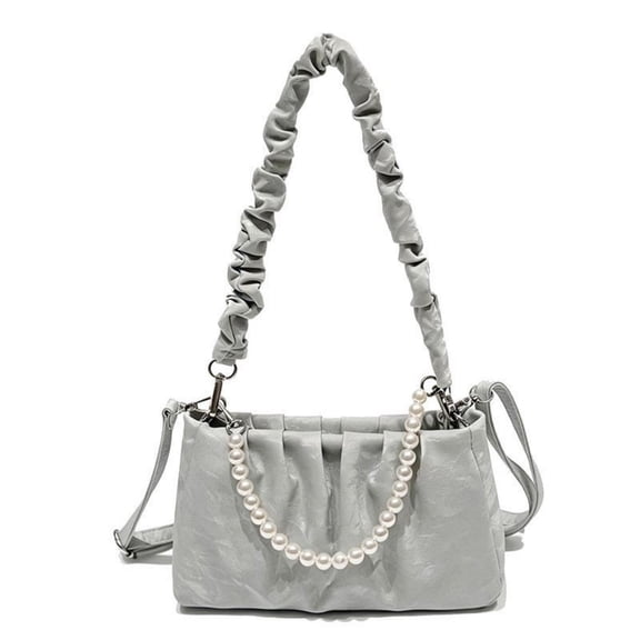 Women's Pleated Shoulder Bag with Pearl Chain, Ruched Small Handbag Feminina Underarm Bag Fashion Ruched Handbag Hobos Elegant Ladies Crossbody Purse Daily Use Party