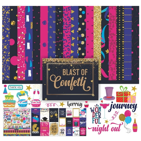 Inkdotpot Party Confetti Theme Collection Double-Sided Scrapbook Paper Kit Cardstock 12"x12" Card Making Paper Pack Of With Sticker Sheet - 16 Pages - Multicolor