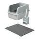 thumbnail image 4 of Caja de arena de acero inoxidable Caja de arena para gatos Caja de arena de lado alto Bandeja de arena para mascotas con parte abierta gris claro, 4 of 9