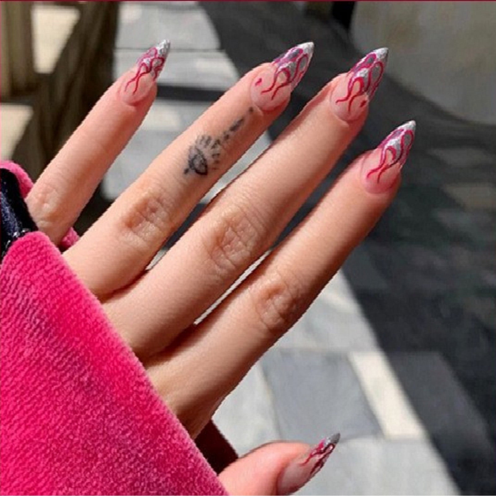 Yzhm 24 Pieces Of Nail Nails Flame Ballet Wear Nails Finished Fake Nails Removable Big Deal Y Walmart Com