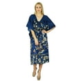 thumbnail image 3 of Bimba Women Mid Calf Cotton Kaftan Maxi Coverup Blue Kimono Sleeve Caftan, 3 of 8