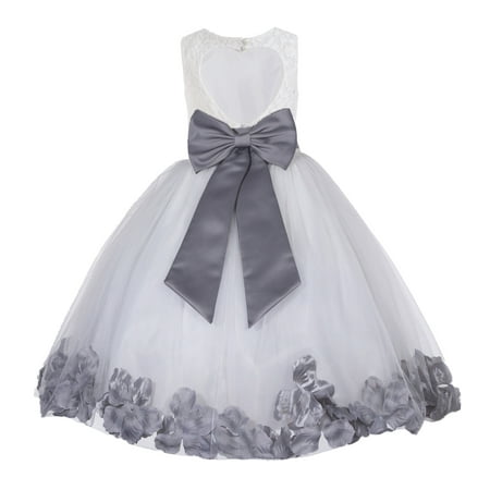 Ekidsbridal White Floral Lace Heart Cutout with Petals Flower Girl Dress Formal Photoshoot Father Daughter Dance Ballroom Gown 185T 7