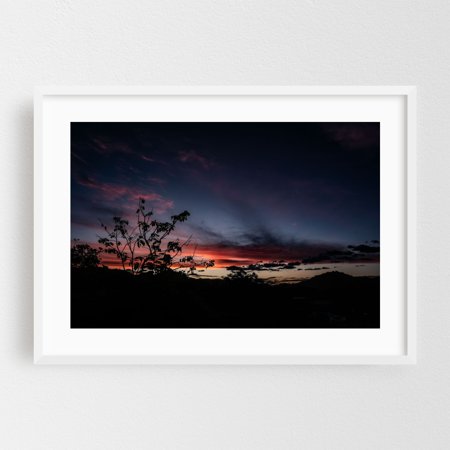 View of sunset from Pacifico Balcony - Guanacaste Province Costa Rica Photography Sunset Silhouette Nature Landscape Scenic Night Sky Moody White Framed Wall Art Print 5 x 7 inches