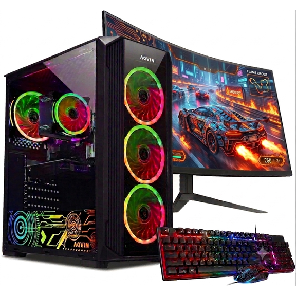 Gaming PC Tower ~ Intel Core i7 Processor, 32GB DDR4 RAM, 512GB SSD, Geforce GTX 1660 Super 6GB, 24 inch Curved Gaming Monitor Windows 11 Pro, WiFi Refurbished