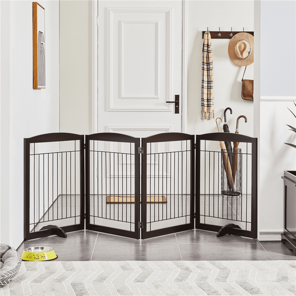 Yaheetech 31.5" H Dog Gate 4-Panel Pet Gate Indoor with 2 Support feet, Espresso
