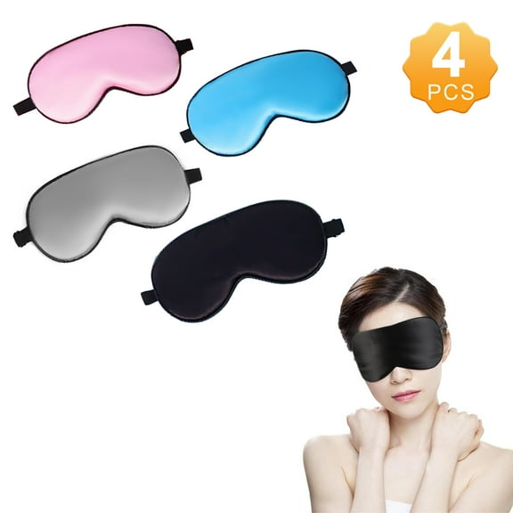 4Pcs Silk Sleep Eye Mask, Blackout Eye Mask for Sleeping With Adjustable Strap, Comfortable Soft Night Blindfold for Women Men Kids