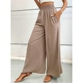 thumbnail image 3 of Women Linen Palazzo Pants Wide Leg Summer Boho High Waist Casual Lounge Pants Beach Travel Vacation Outfits Khaki M, 3 of 8