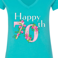 thumbnail image 4 of Inktastic Happy 70th Birthday with Roses Women's V-Neck T-Shirt, 4 of 5