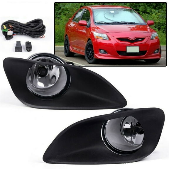 1 Pair Clear Bumper Lamps Driving Fog Lights & Switch Kit Fit for Toyota Yaris 4Dr 2007 2008 2009