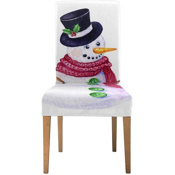 FMSHPON Watercolor Snowman Red Scarf Christmas Stretch Chair Cover Protector Seat Slipcover for Dining Room Hotel Wedding Party Set of 1