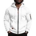 thumbnail image 1 of Mens Zip Up Hoodie Long Sleeve Fleece Casual Hooded Sweatshirts Athletic Full Zip Jacket with Pockets White L, 1 of 3