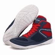 Men'S Professional Boxing Shoes - Heavy-Duty High-Top Training Sneakers with Slip-Resistant Rubber Sole, Breathable Round Toe Design & Cushioned Insole - Full-Grain Faux Leather Wrestling, Weightlift
