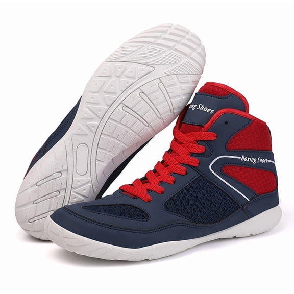 Men'S Professional Boxing Shoes - Heavy-Duty High-Top Training Sneakers with Slip-Resistant Rubber Sole, Breathable Round Toe Design & Cushioned Insole - Full-Grain Faux Leather Wrestling, Weightlift