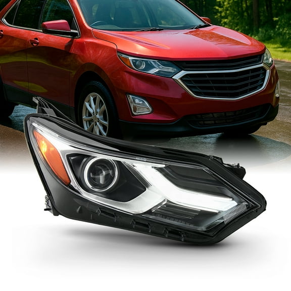 AKKON - Fits 2018 2019 2020 2021 Chevy Equinox [Halogen Type] LED Tube DRL Black Headlight Passenger Right Side Headlamp 18 19 20