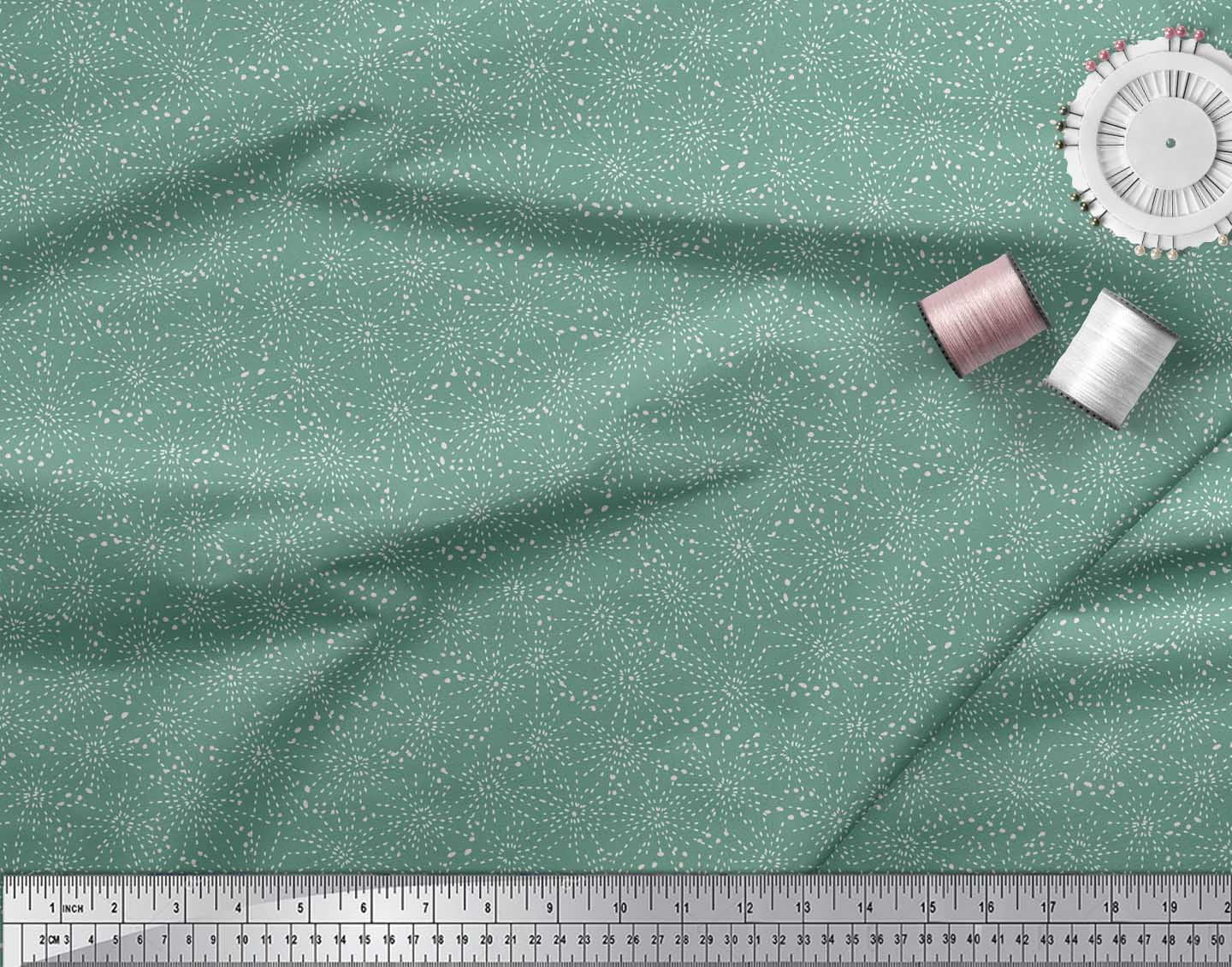 Soimoi Green Velvet Fabric Brush Stroke & Dots Abstract Print Fabric by Yard 58 Inch Wide