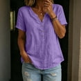 thumbnail image 2 of biudgviw Summer Tops for Women Short Sleeve Henley Shirts Cotton Linen Casual V Neck T-Shirt with Buttons Beach Vacation Clothes, 2 of 6