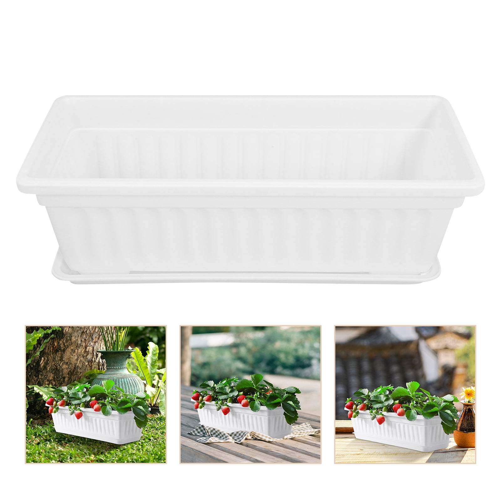 Arborister 2pcs Plastic Window Box Planter with Saucers for Indoor Outdoor Garden Balcony