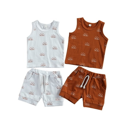 

Suanret Newborn Baby Boys Girls 2PCS Streetwear Set Infant Fashion Sun Print Tank Top+Shorts Brown 6-12 Months