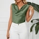 thumbnail image 3 of Camiseta sin mangas de verano para mujer, cuello vuelto, sin mangas, suelta, informal, elegante, básica, OD verde L, 3 of 8