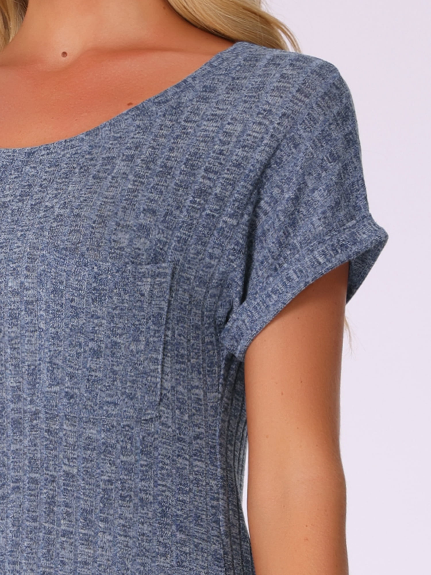 DARING DIVA Women's Nightgown Ribbed Knit Sleepshirt Short Sleeve Sleepwear 3XL Blue