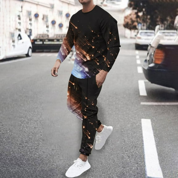 Wavsuf Sweatsuits 2pcs Sets Mens Jogger Set Long New Motion Shirt Sweatshirt and Sweatpants Brown Size 3XL