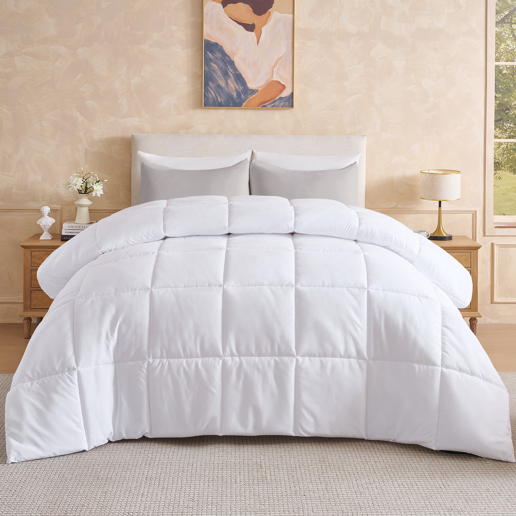 Aquzin Comforter Queen Size, All Season Quilted Down Alternative Duvet Insert with Corner Tabs, Machine Washable Microfiber Bedding, White