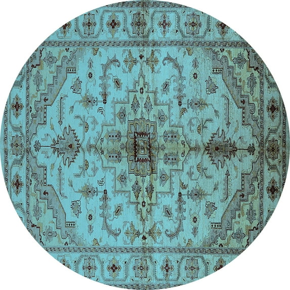 Ahgly Company Indoor Round Oriental Light Blue Industrial Area Rugs, 6' Round